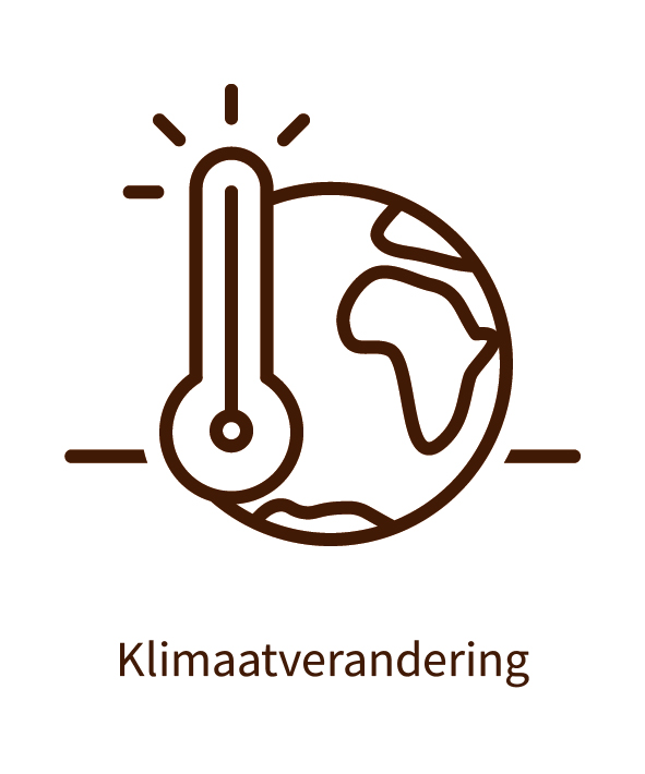 Grafische visualisatie van wereldbol en thermometer met onderschrift: klimaatverandering